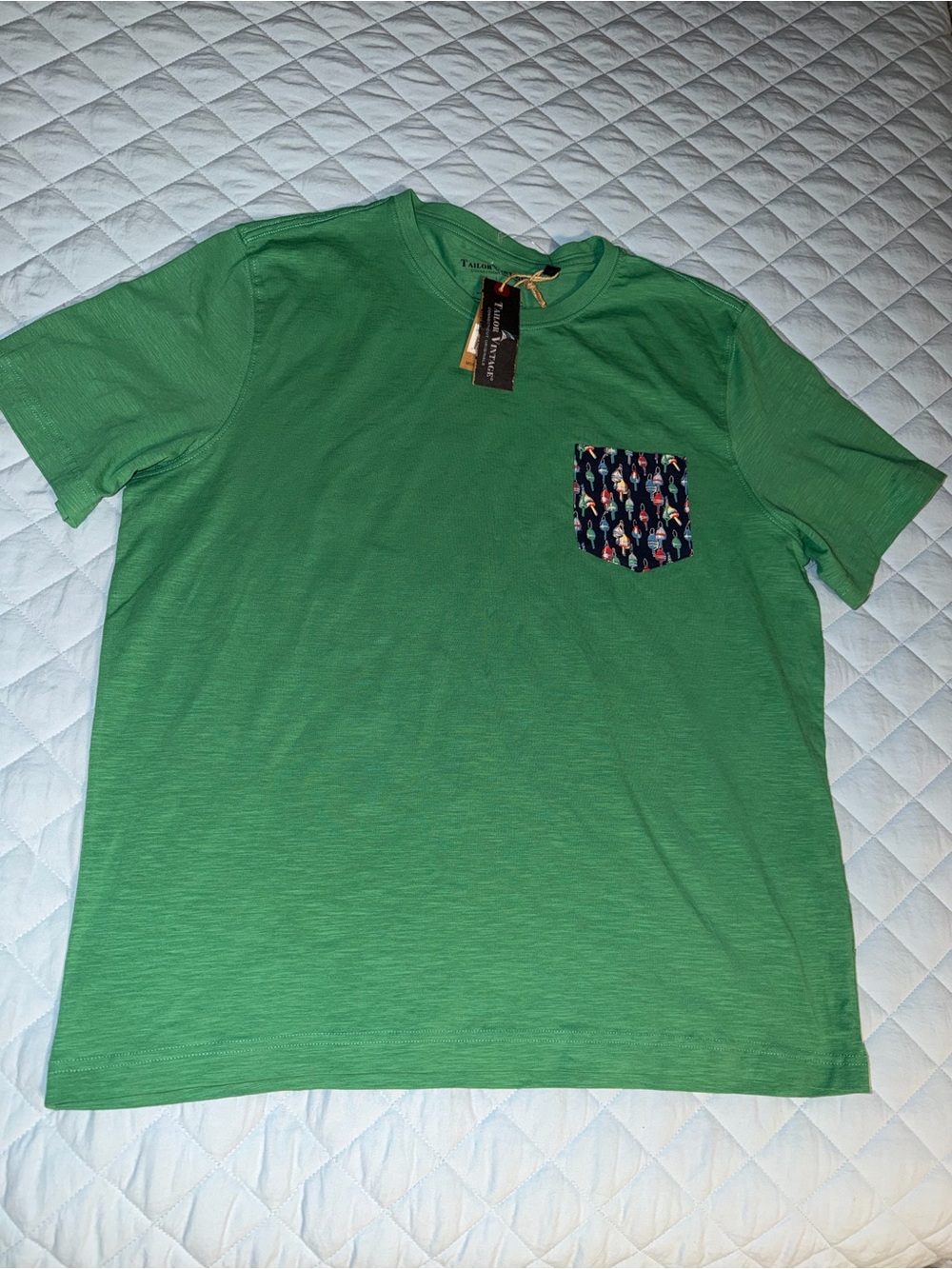 Tailor Vintage Green Short Sleeve Tee with Patterned Navy Pocket